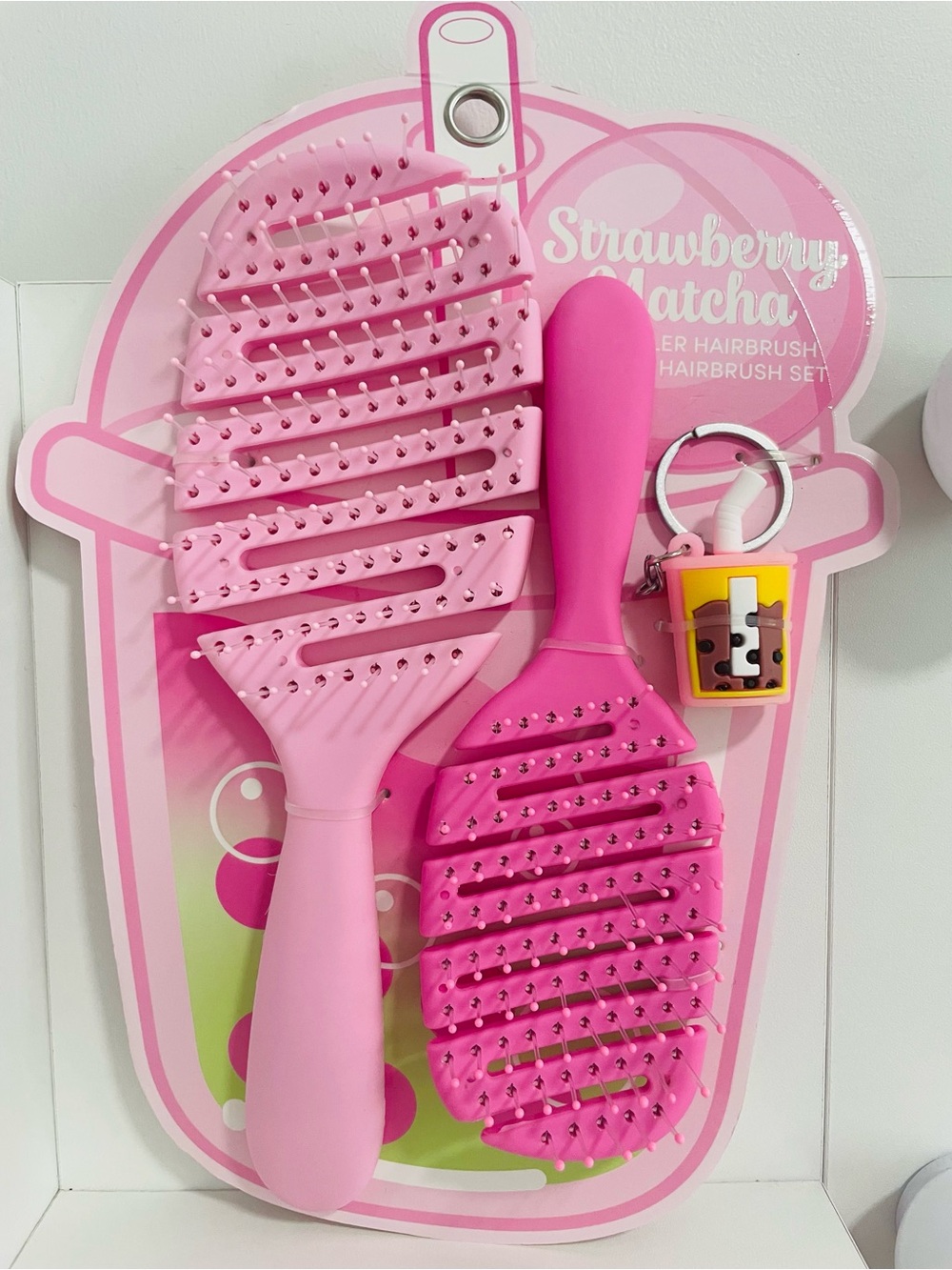 Strawberry Matcha Pink Paddle & Vent Hair Brush Set